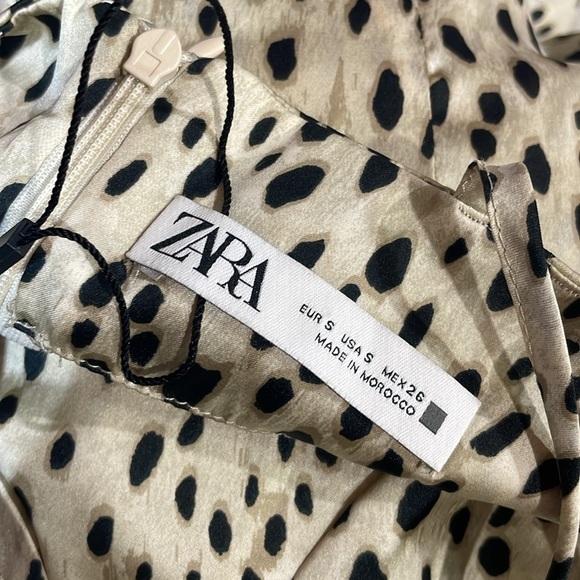 Zara Cream brown leopard print spaghetti strap mini dress - Picture 3 of 9